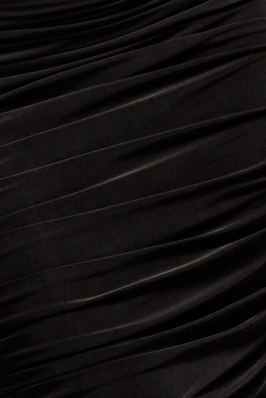 Side Gathered Asymmetric Midi Skirt - Black SK63