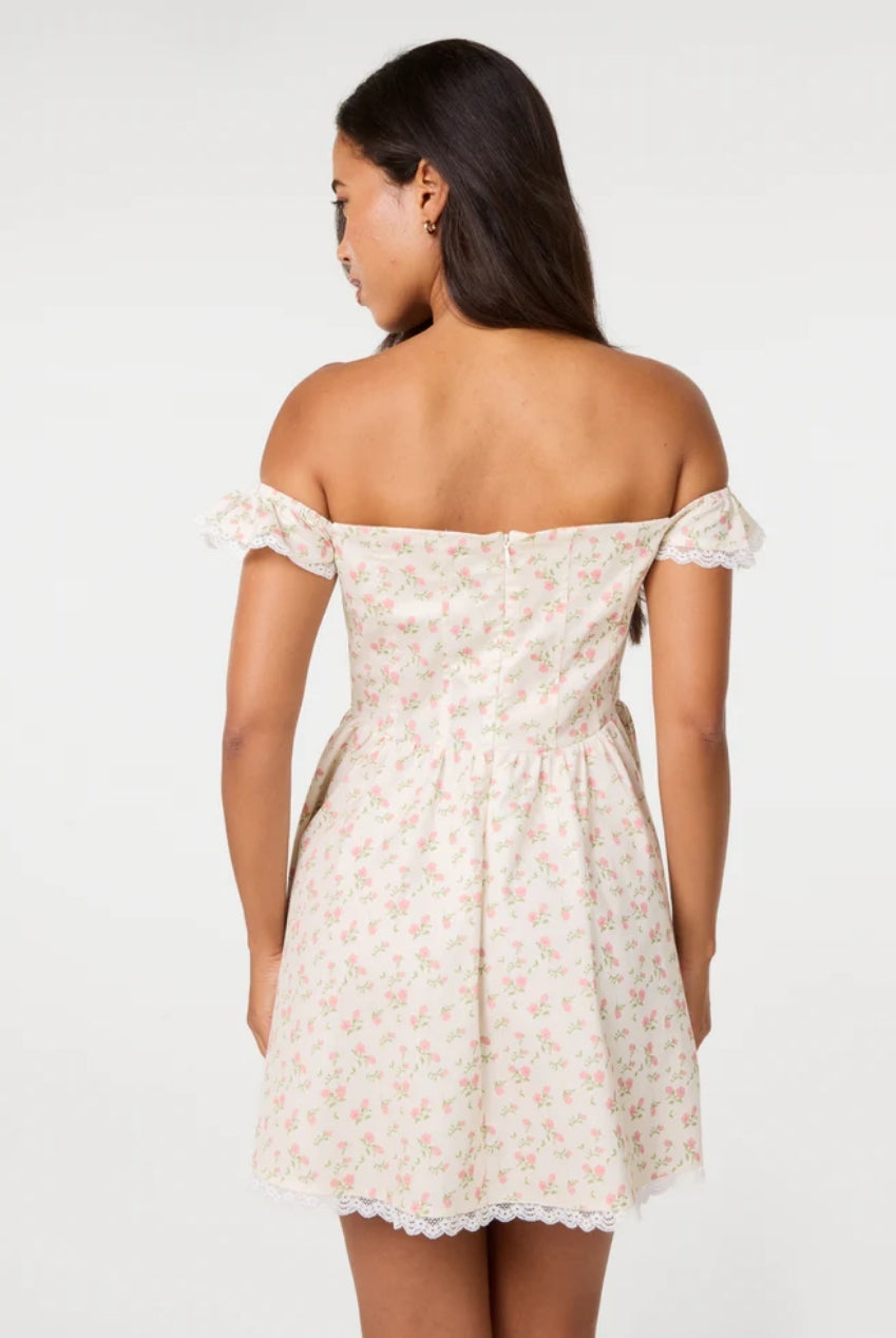 Ditsy Off The Shoulder Mini Dress SS26047P041