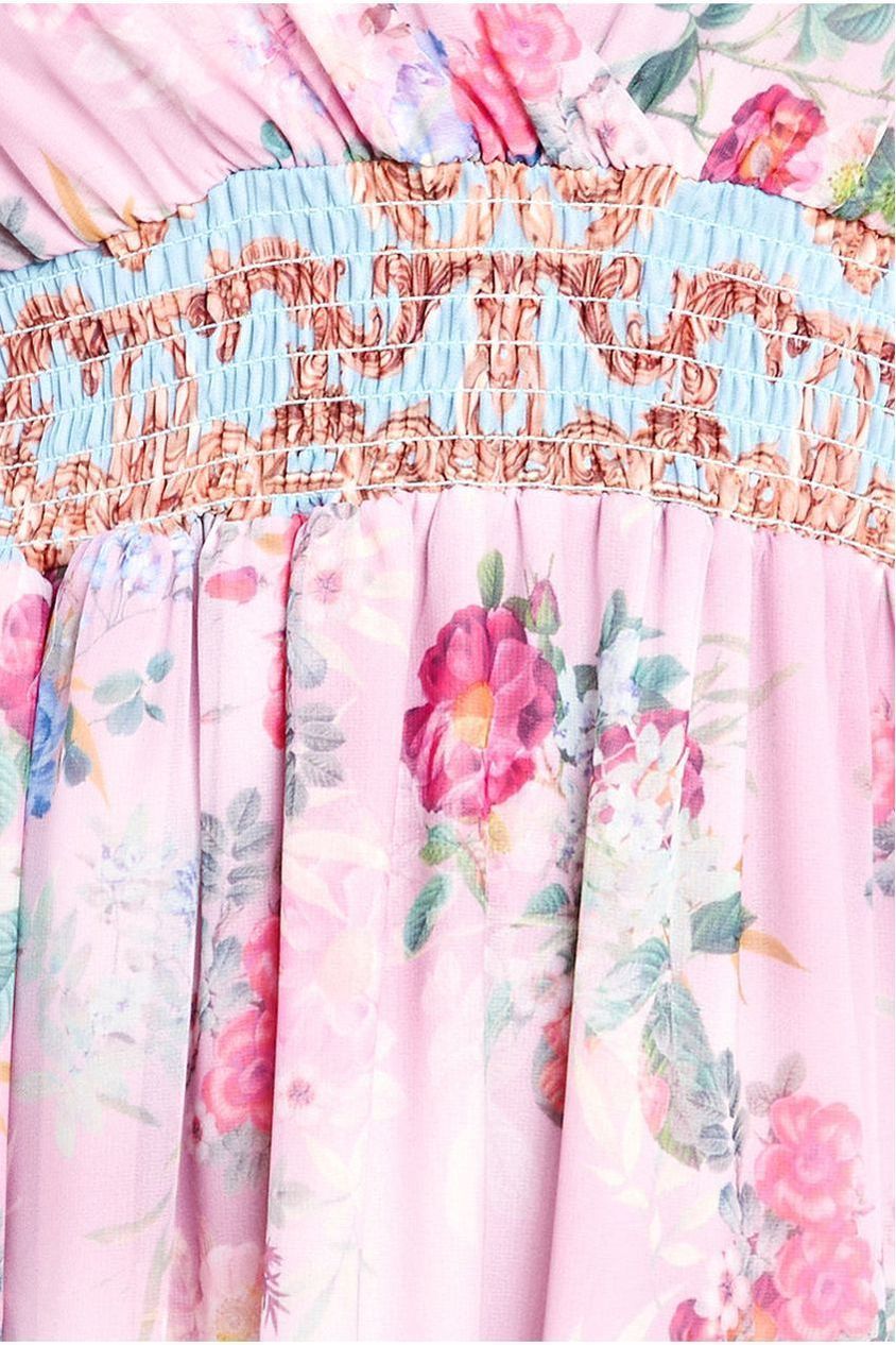 Chiffon Wrap Border Floral Print Maxi Dress - Pink DR4394M
