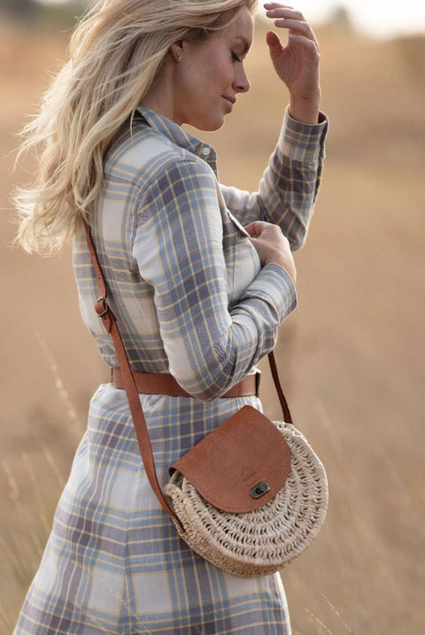 The Safi Rattan Round Bag - Loose Weave by Berber Leather