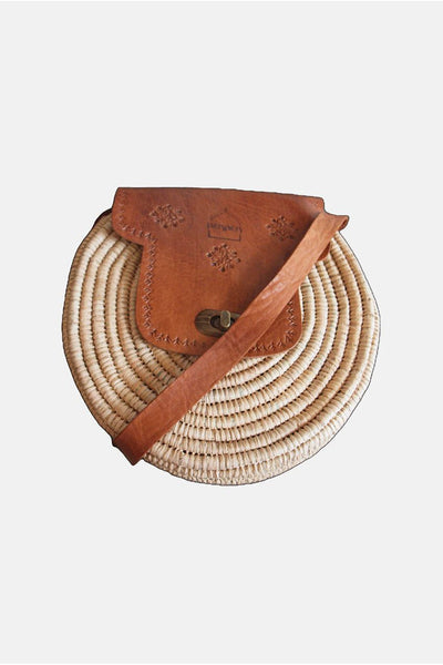 Brown - The Safi Rattan Round Bag - Tight Weave by Berber Leather