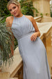Halterneck Pleated Maxi Dress In Blue by Chi Chi London