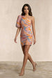 One-Shoulder Ruched Printed Mini Dress In Pink by Chi Chi London