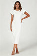 Volume Sleeve Bodycon Midi Dress In White by FS Collection