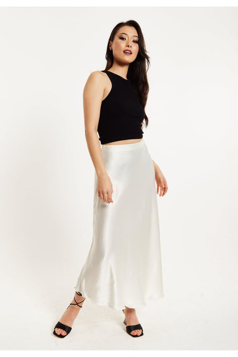 Bias Cut White Satin Skirt UAL01404