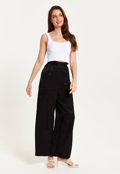 Black - High Waist Black Animal Print Wide Leg by Liquorish
