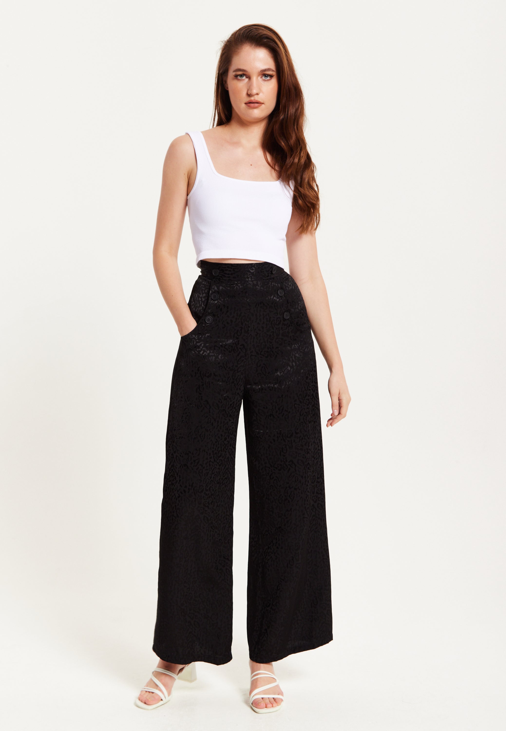 High Waist Black Animal Print Wide Leg LIQ23AW096