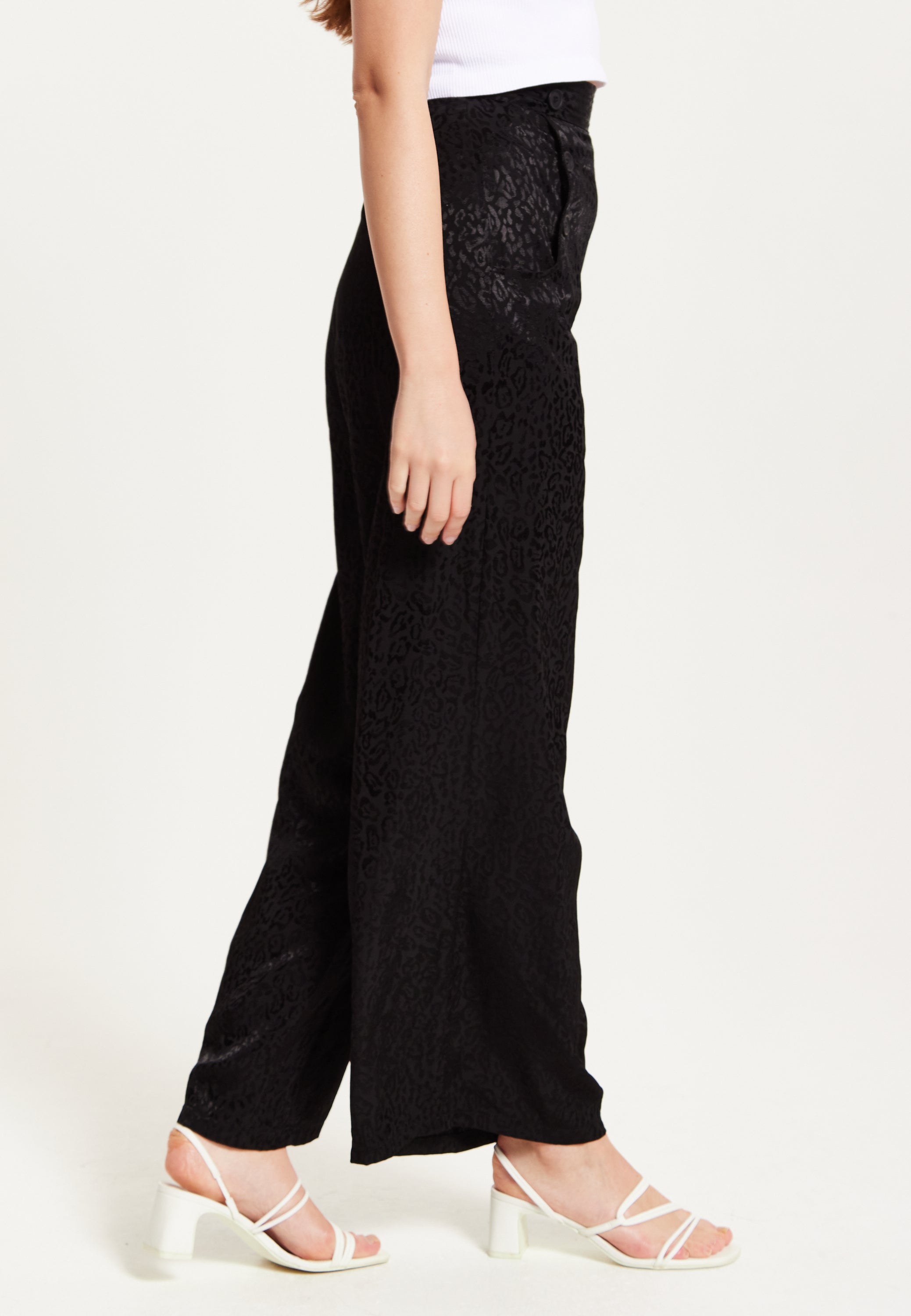 High Waist Black Animal Print Wide Leg LIQ23AW096