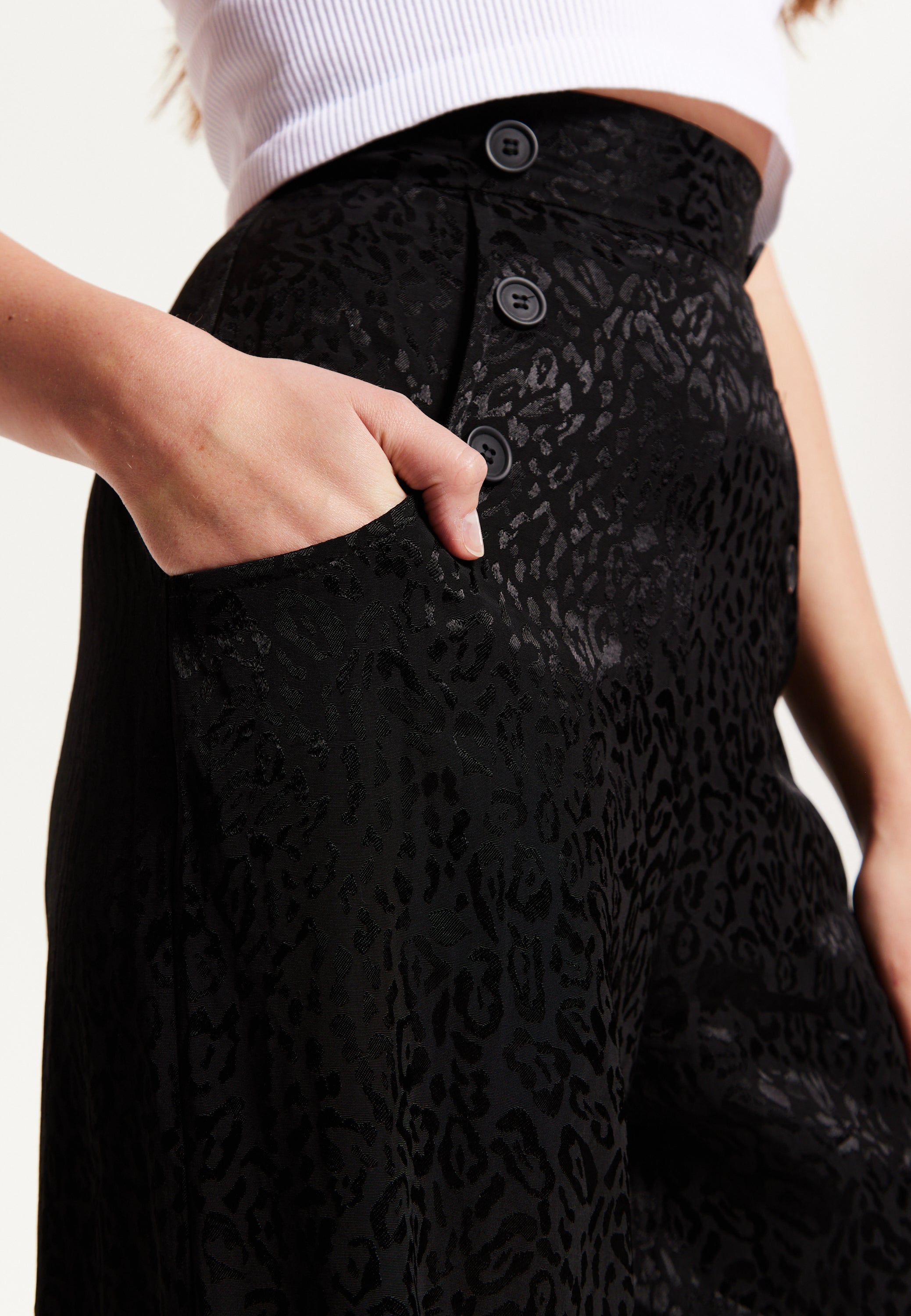 High Waist Black Animal Print Wide Leg LIQ23AW096