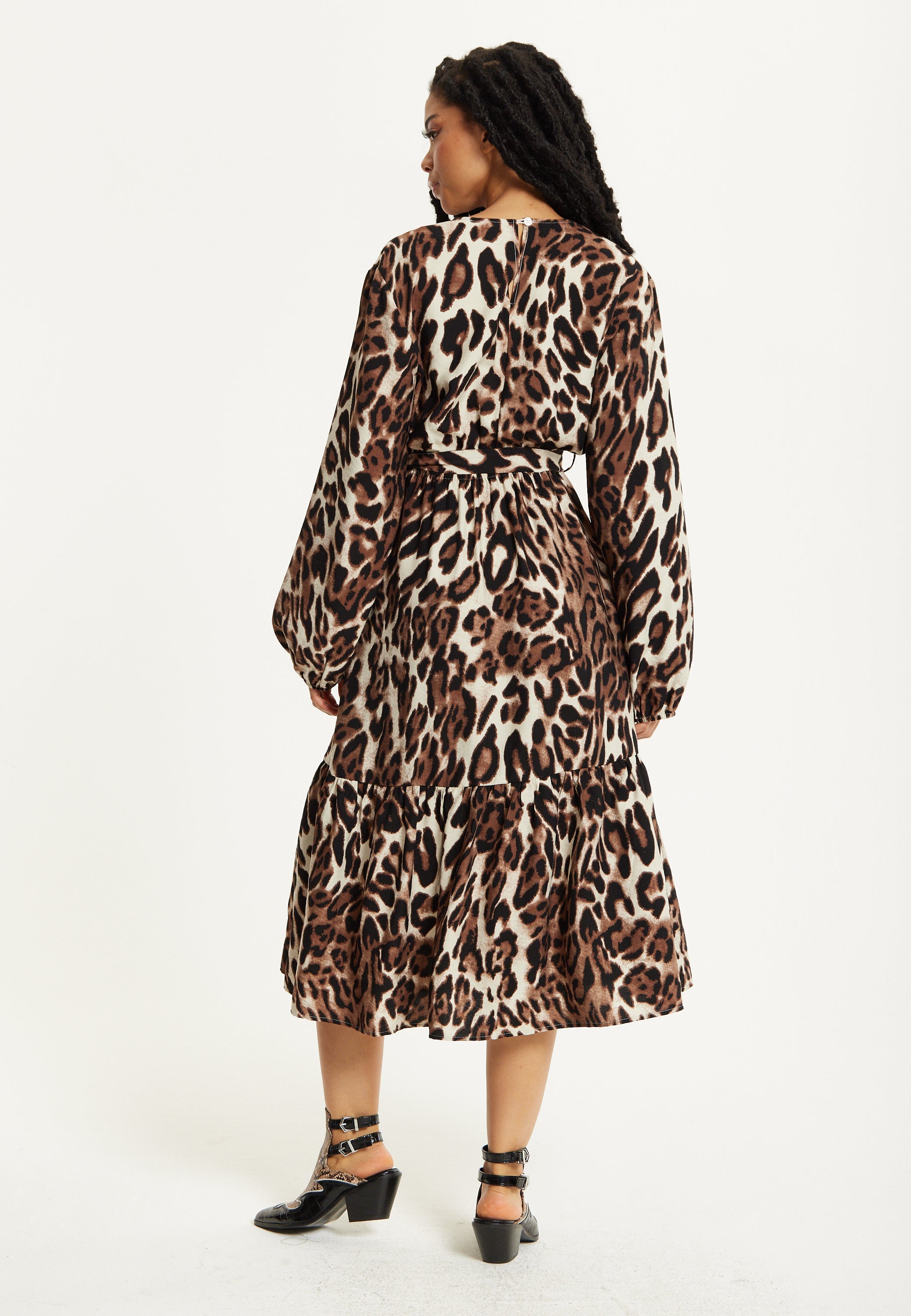 Leopard Print Long Sleeve Midi Dress TD25549037
