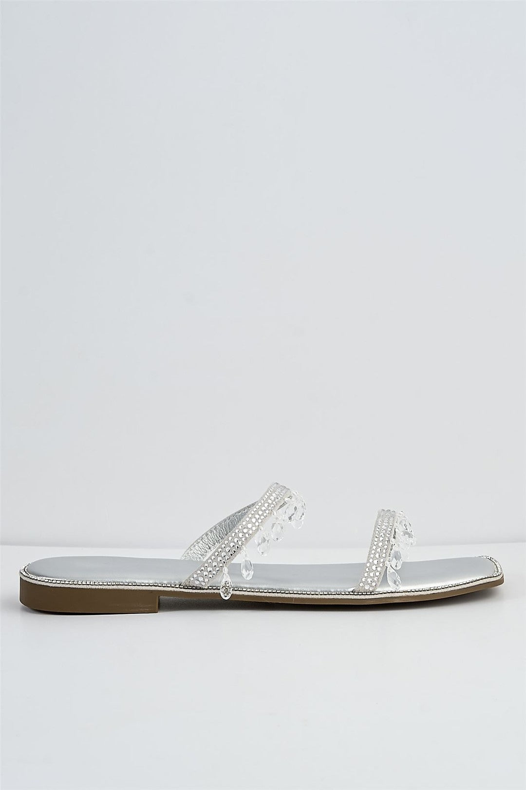Maddie 2 Band Gemstone Droplet Flat Sliders In Silver 1008-SVR