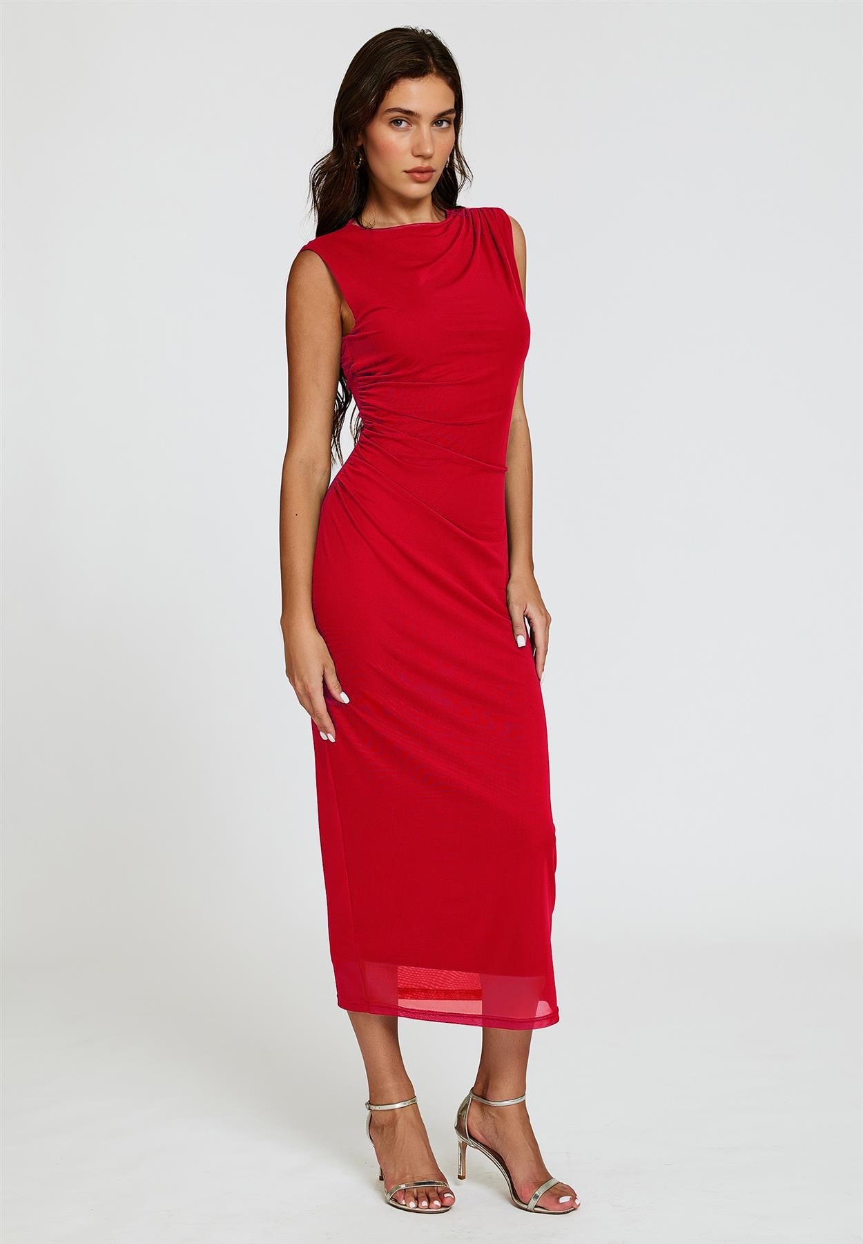 Mesh Maxi Dress In Red FS824