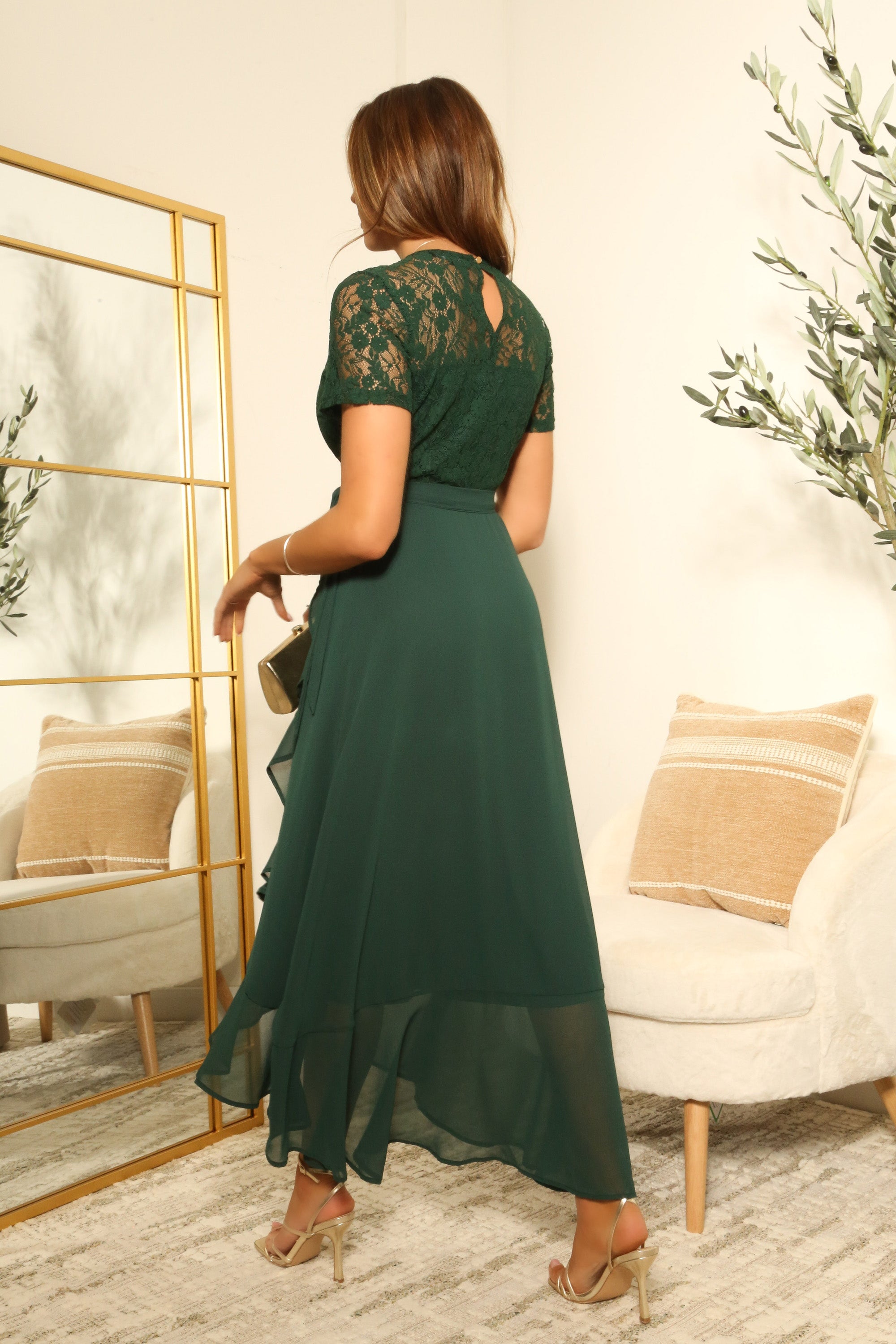 Lace Top Frill Hem True Wrap Dress DR0000570