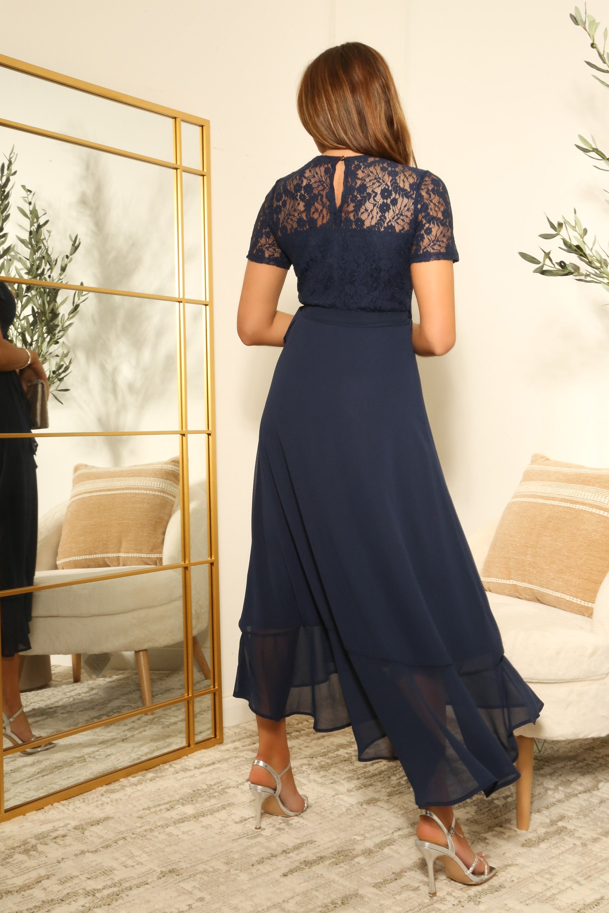 Lace Top Frill Hem True Wrap Dress DR0000569