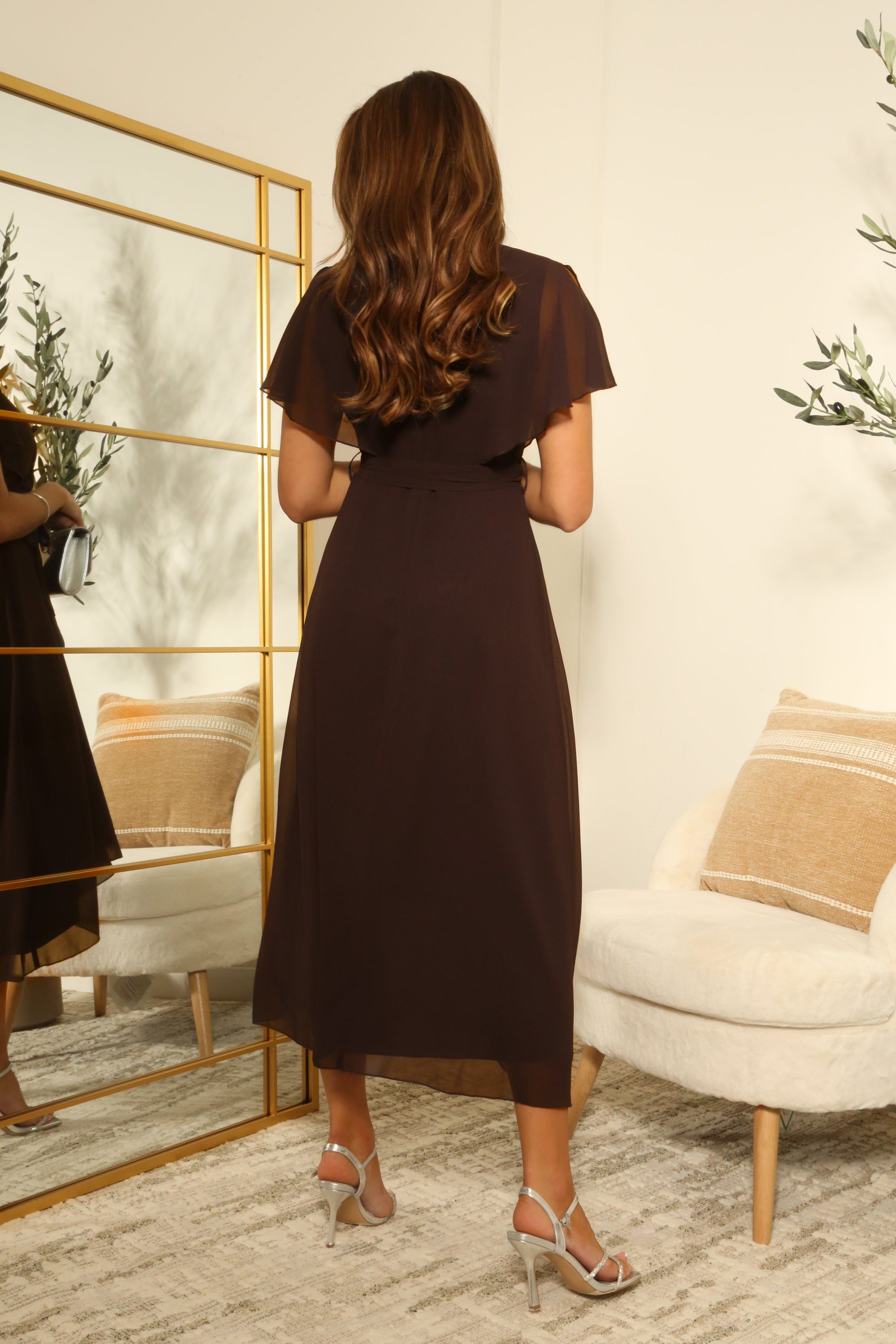 Chiffon Wrap Dress With Cape Sleeves DR0000676