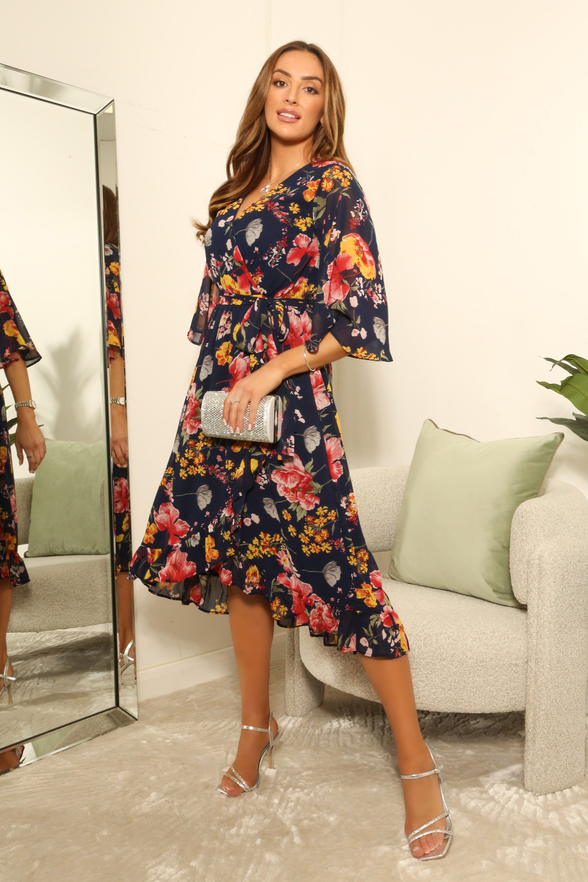 Printed Wrap Dress With Frill Front DR0000658