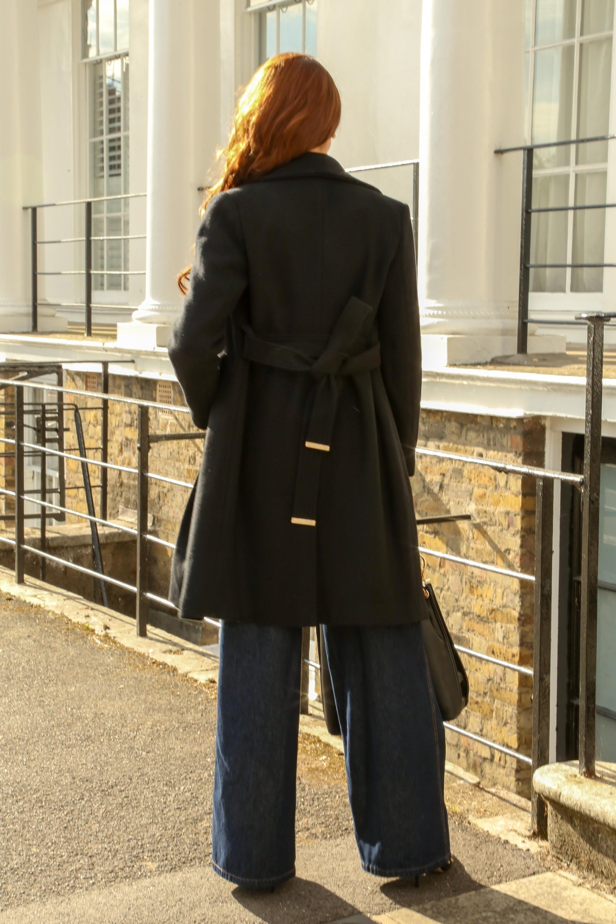Black Wool Blend Wrap Coat OU0000046