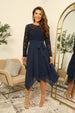 Double Second Lace Long Sleeve Handkerchief Hem Midi Dress