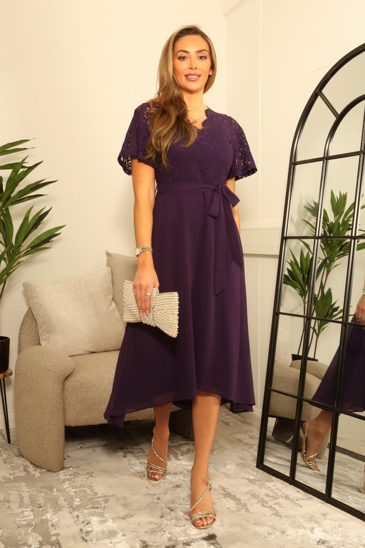 Lace Wrap Front High Low Hem Dress DR0000697