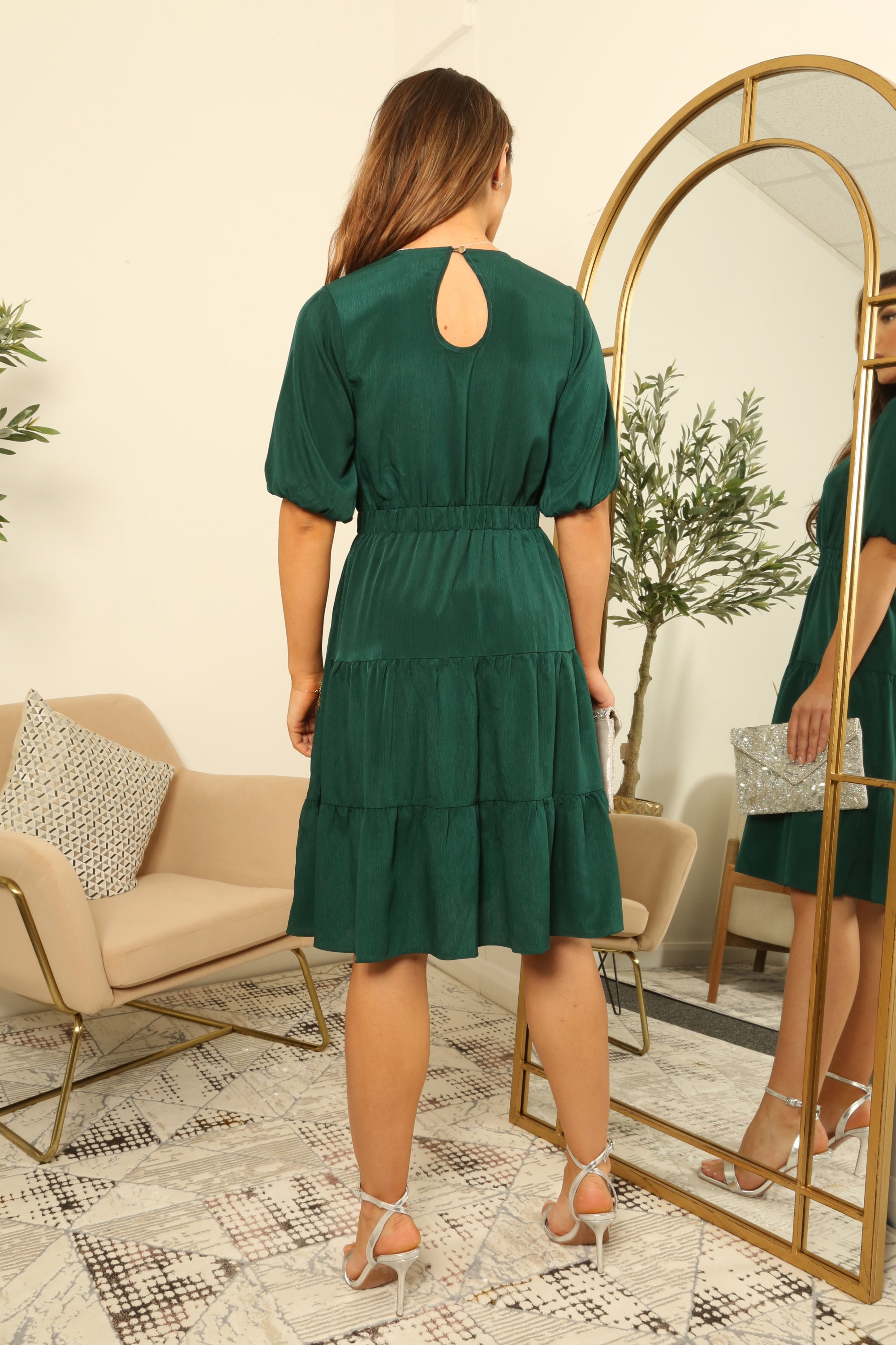 Green Teardrop Keyhole Wrap Dress DR0000323