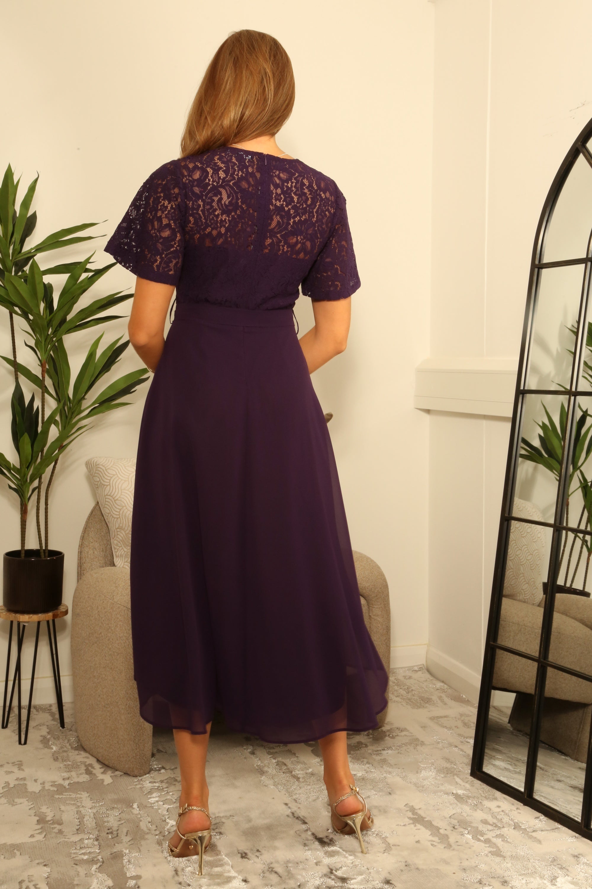 Lace Wrap Front High Low Hem Dress DR0000697