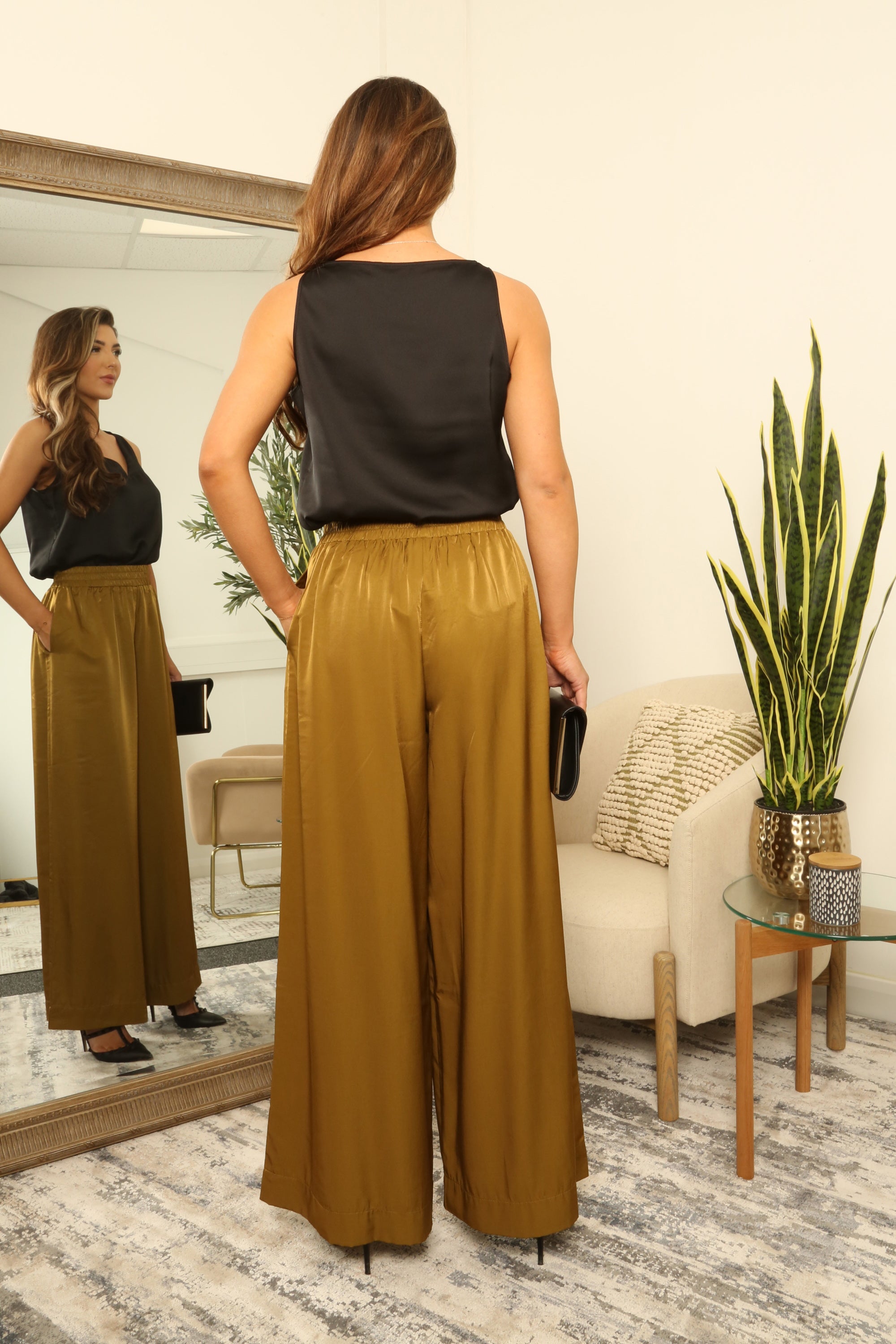 Olive Lux Wide Leg Trousers TR0000020