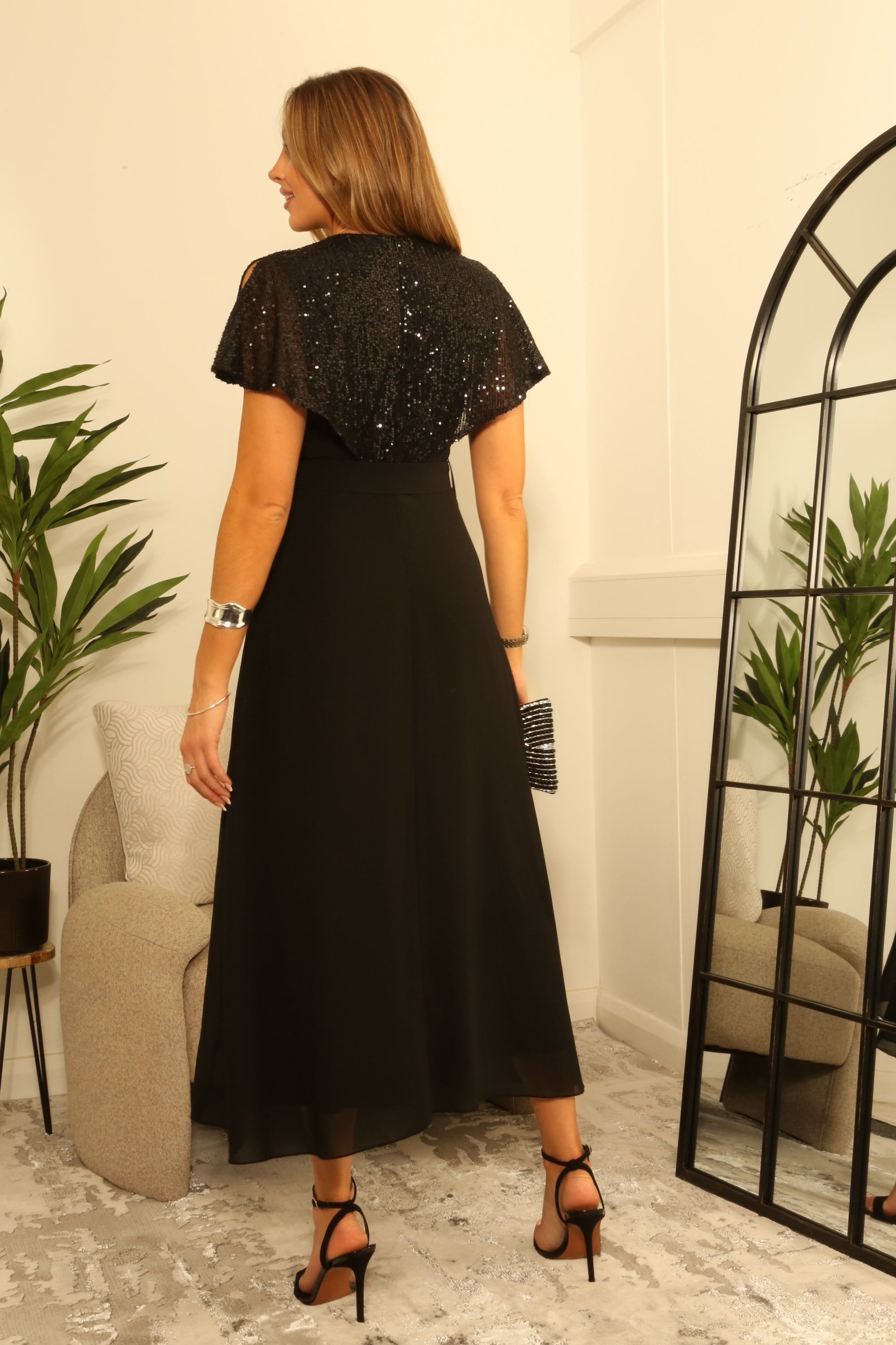 Chiffon Dress With Sequin Cape DR0000699