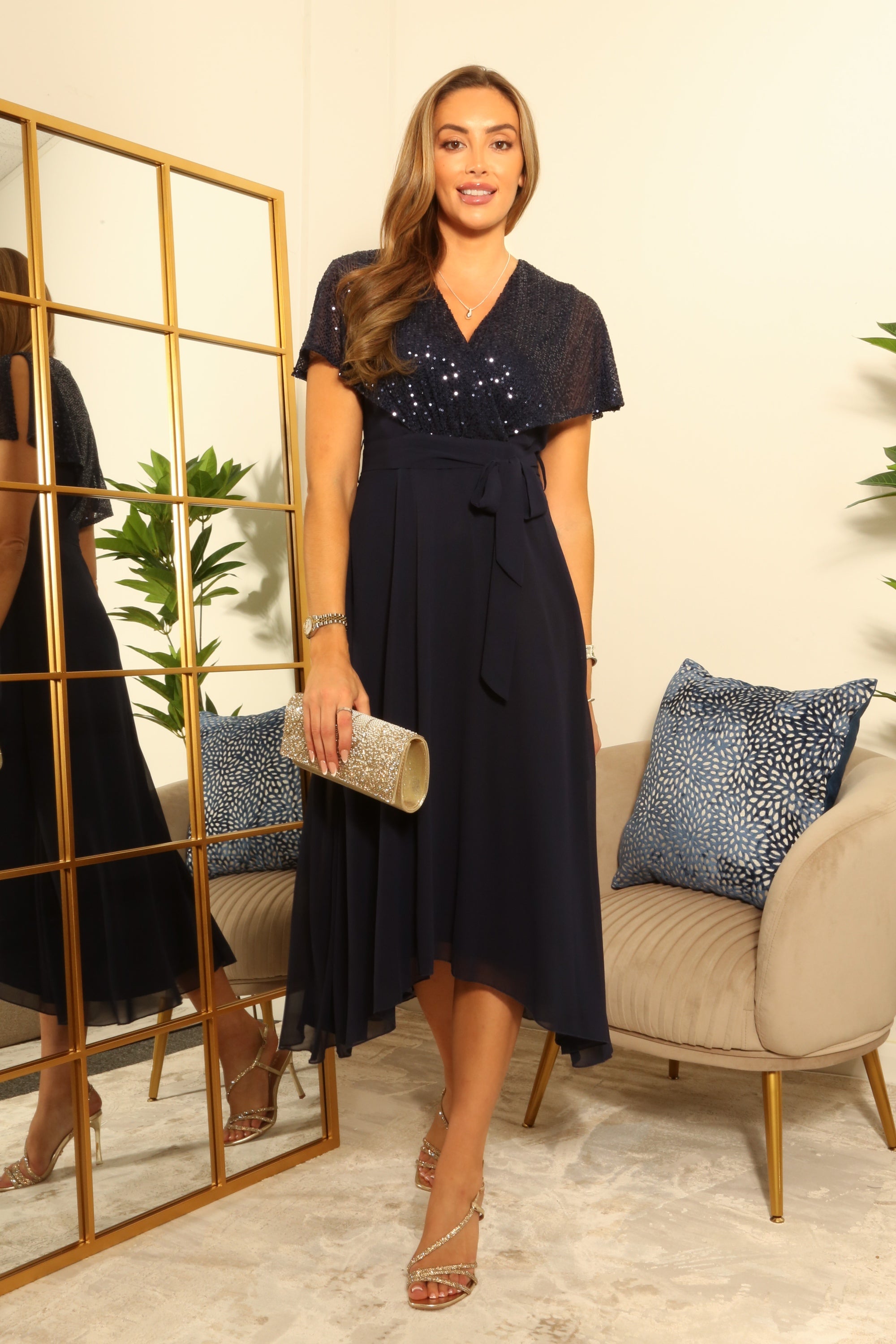 Chiffon Dress With Sequin Cape DR0000698