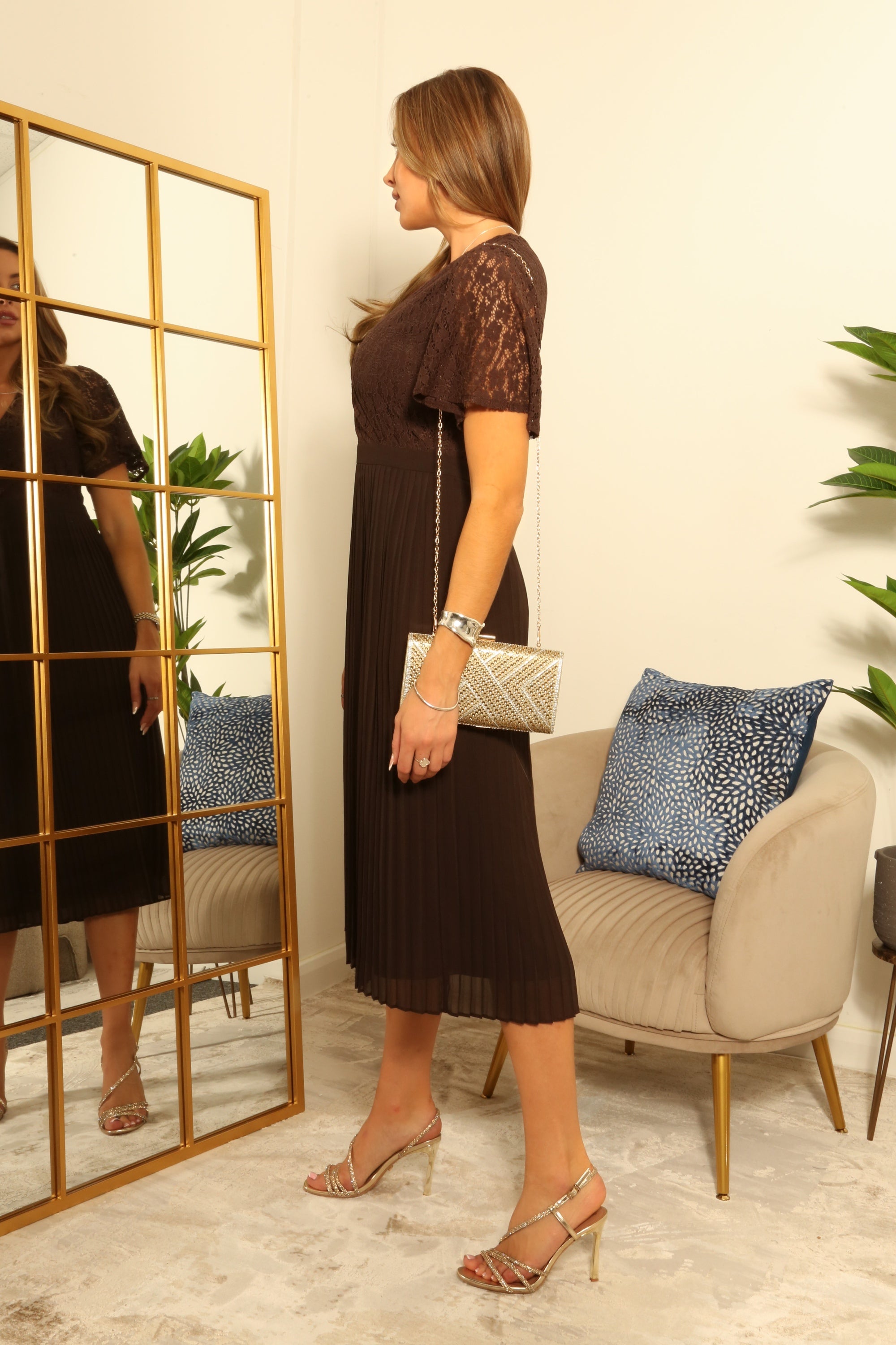 Fixed Wrap Lace Pleated Dress DR0000681