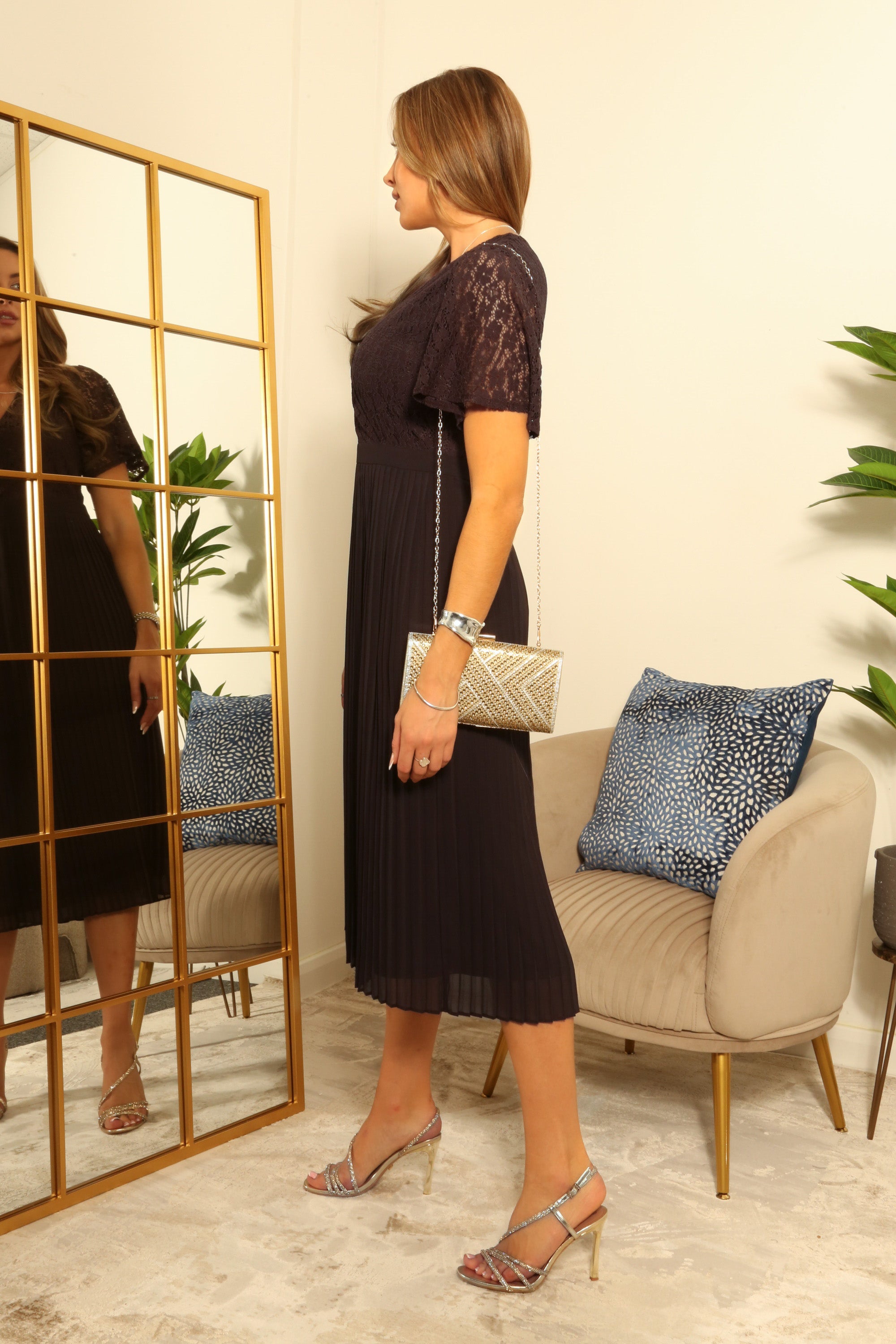 Fixed Wrap Lace Pleated Dress DR0000681