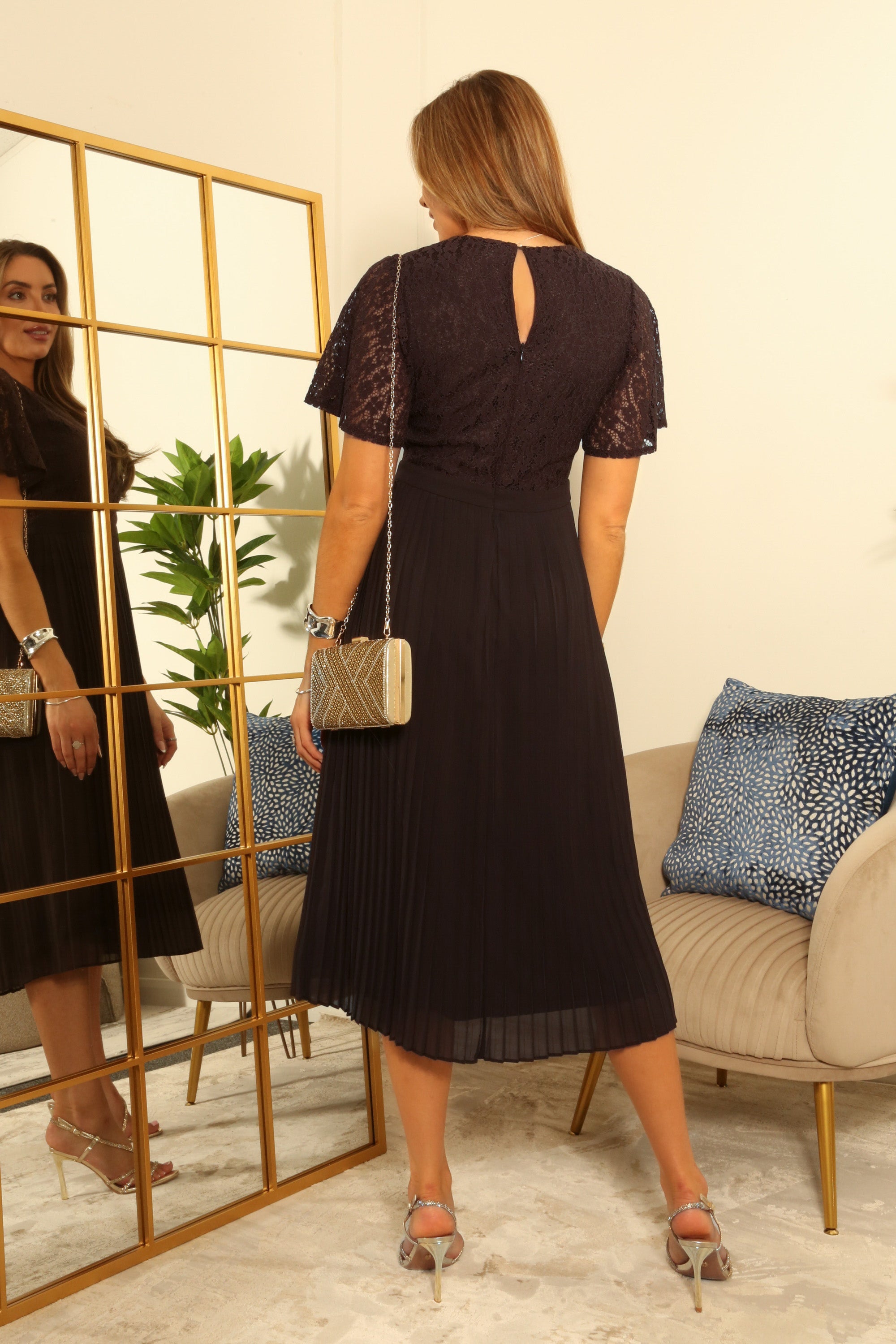Fixed Wrap Lace Pleated Dress DR0000681