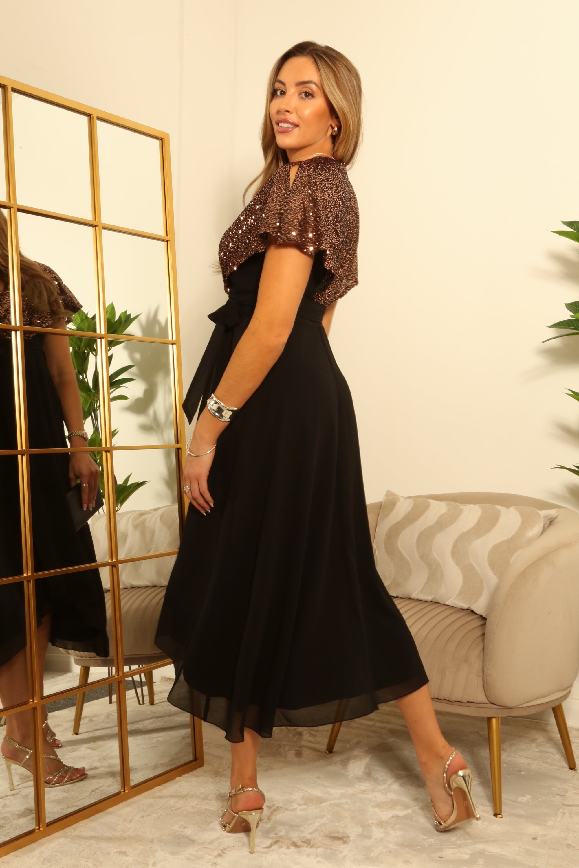 Chiffon Dress With Sequin Cape DR0000700