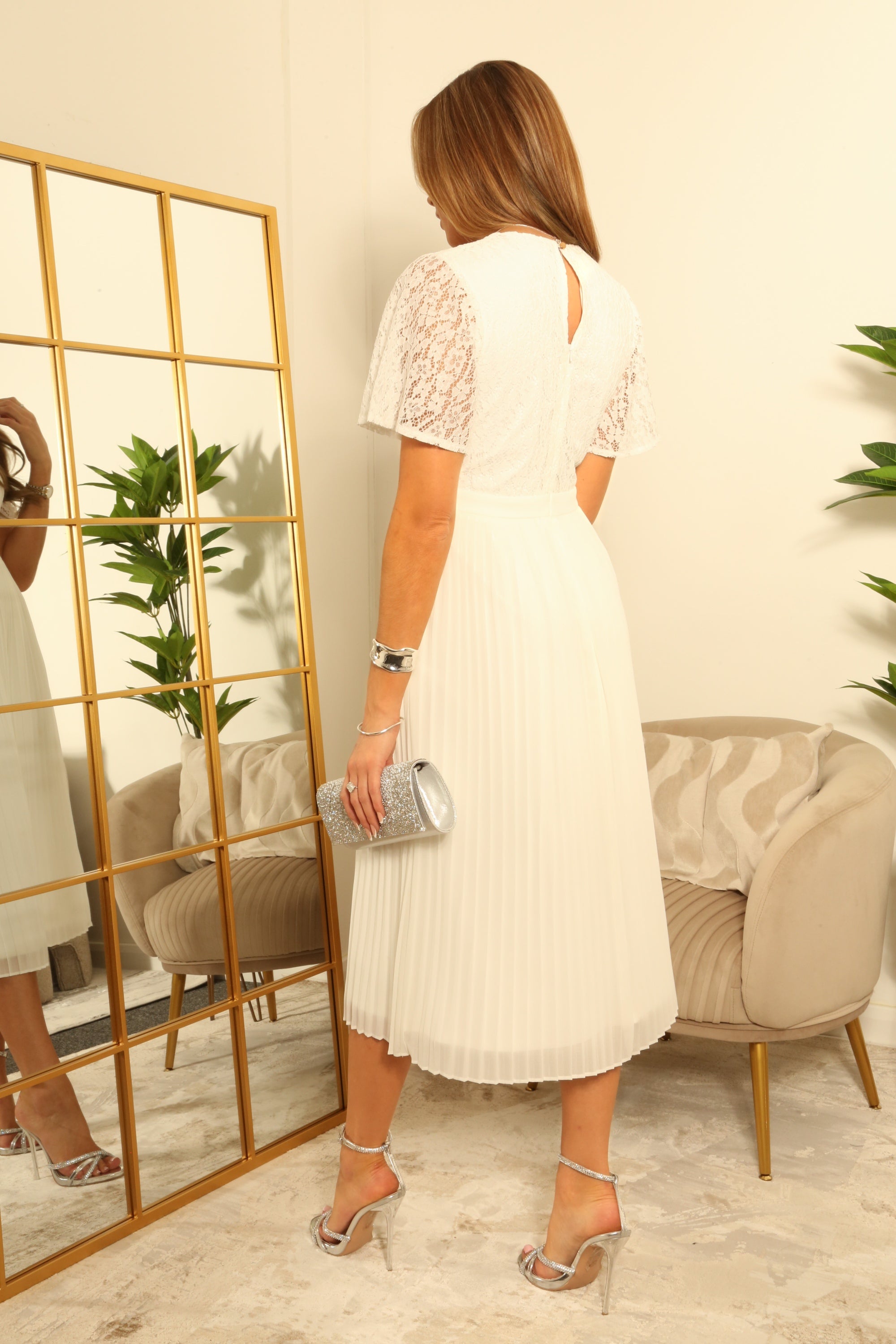 Fixed Wrap Lace Pleated Dress DR0000680
