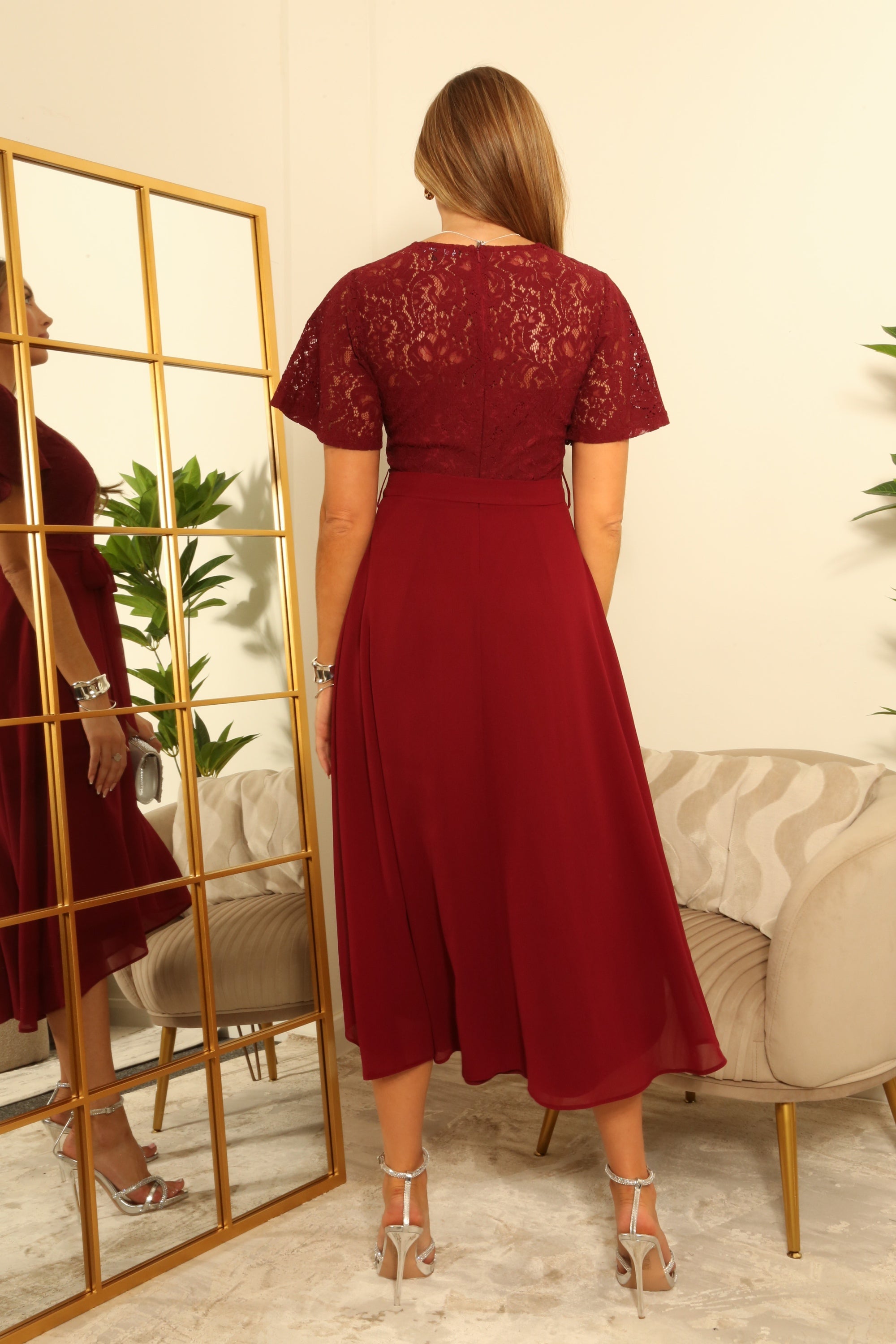 Lace Wrap Front High Low Hem Dress DR0000696