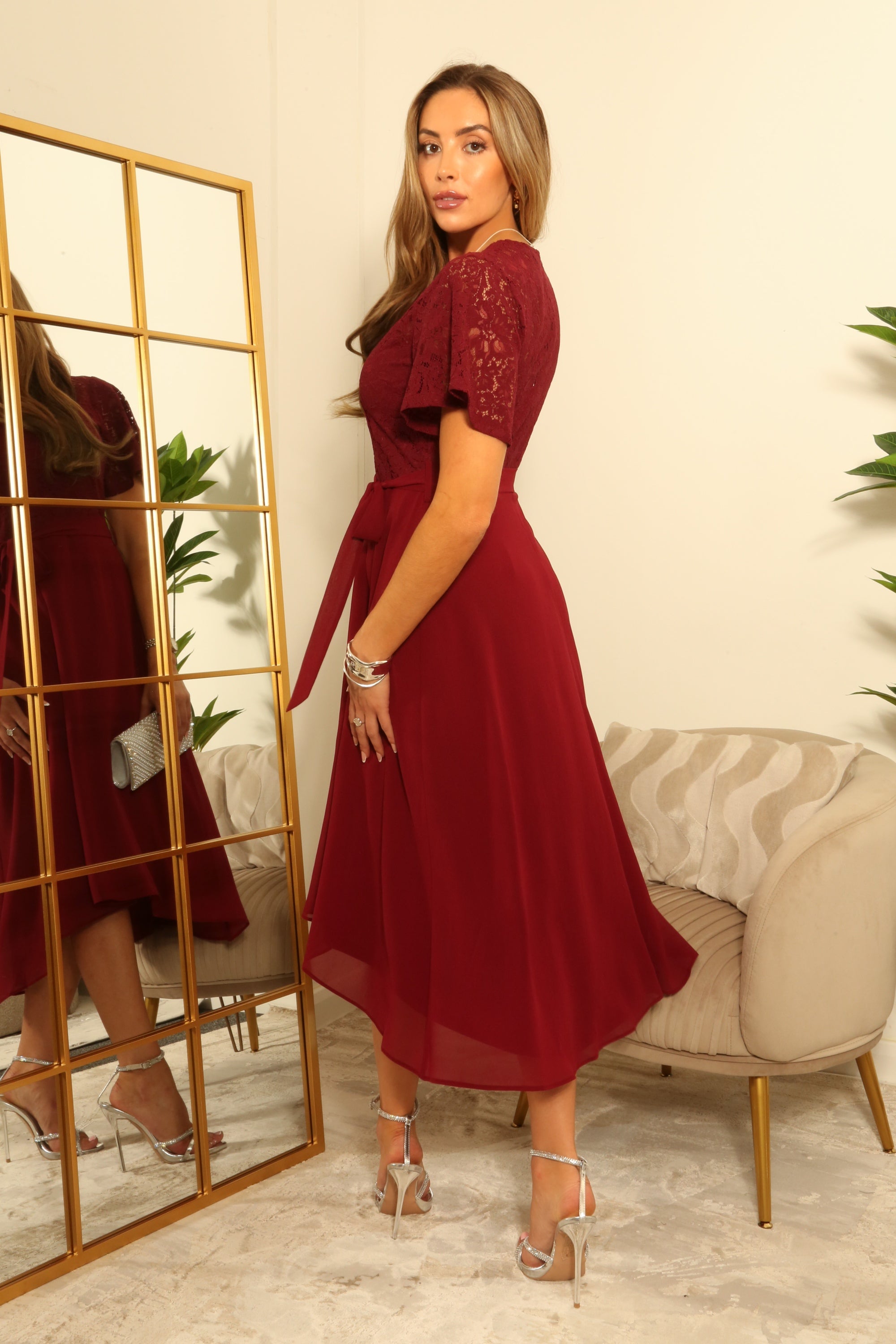 Lace Wrap Front High Low Hem Dress DR0000696