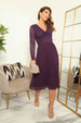 Double Second Twist V-Neck Long Sleeve Pleated Dress