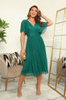 Double Second Pleated Tulle V-Neck Angel Sleeve Midi Dress