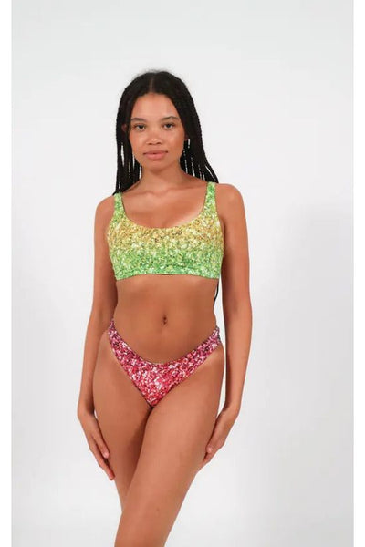 Multi Color - Low Rise Bikini Bottoms In Rainbow Glitter Print by Maribela