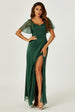 FS Collection Silver Sparkly Empire Waist Bridesmaid Maxi Dress In Green