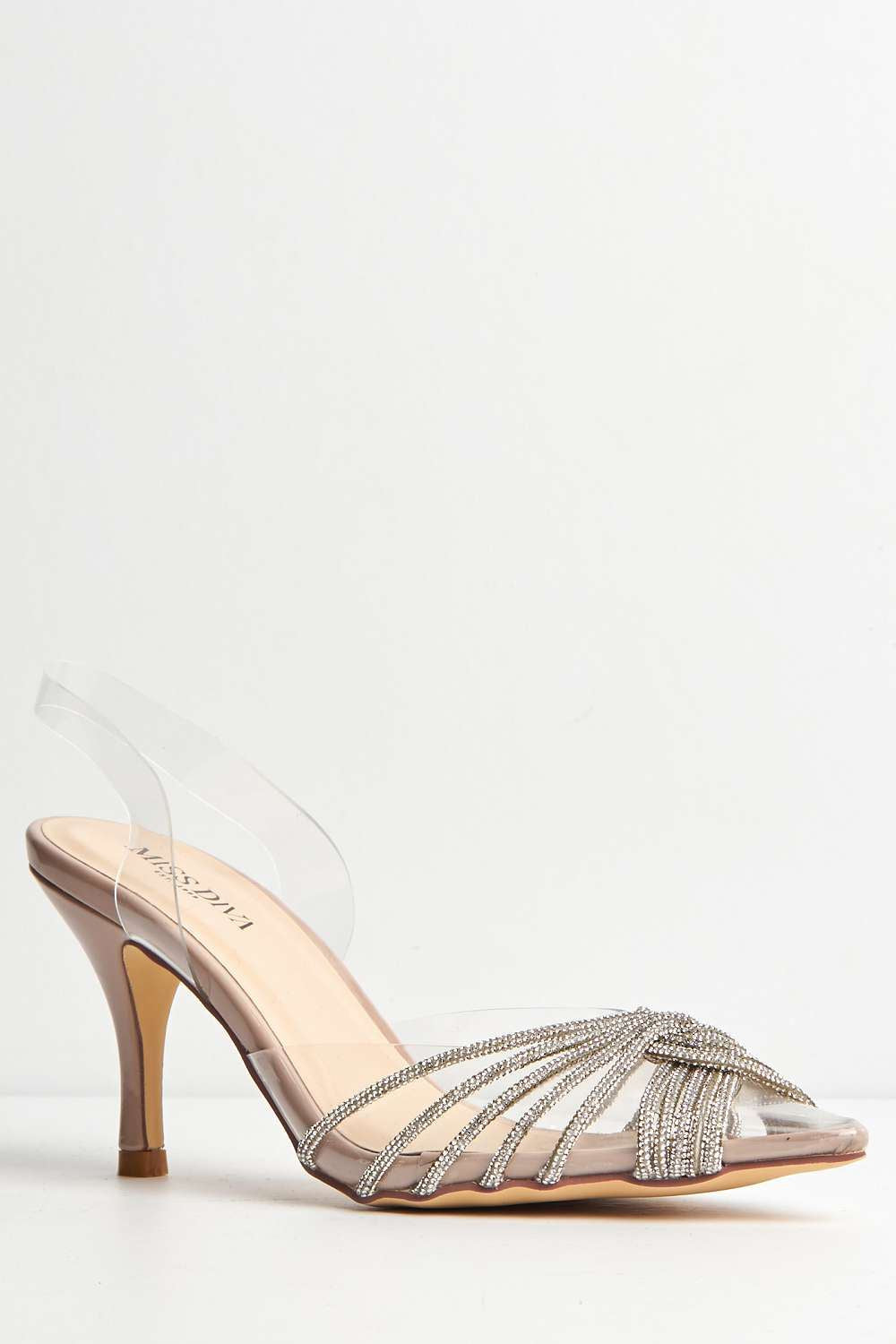 Liz Diamante Embellished Sling Back Perspex Court Shoes In Nude DOVER2-NUD