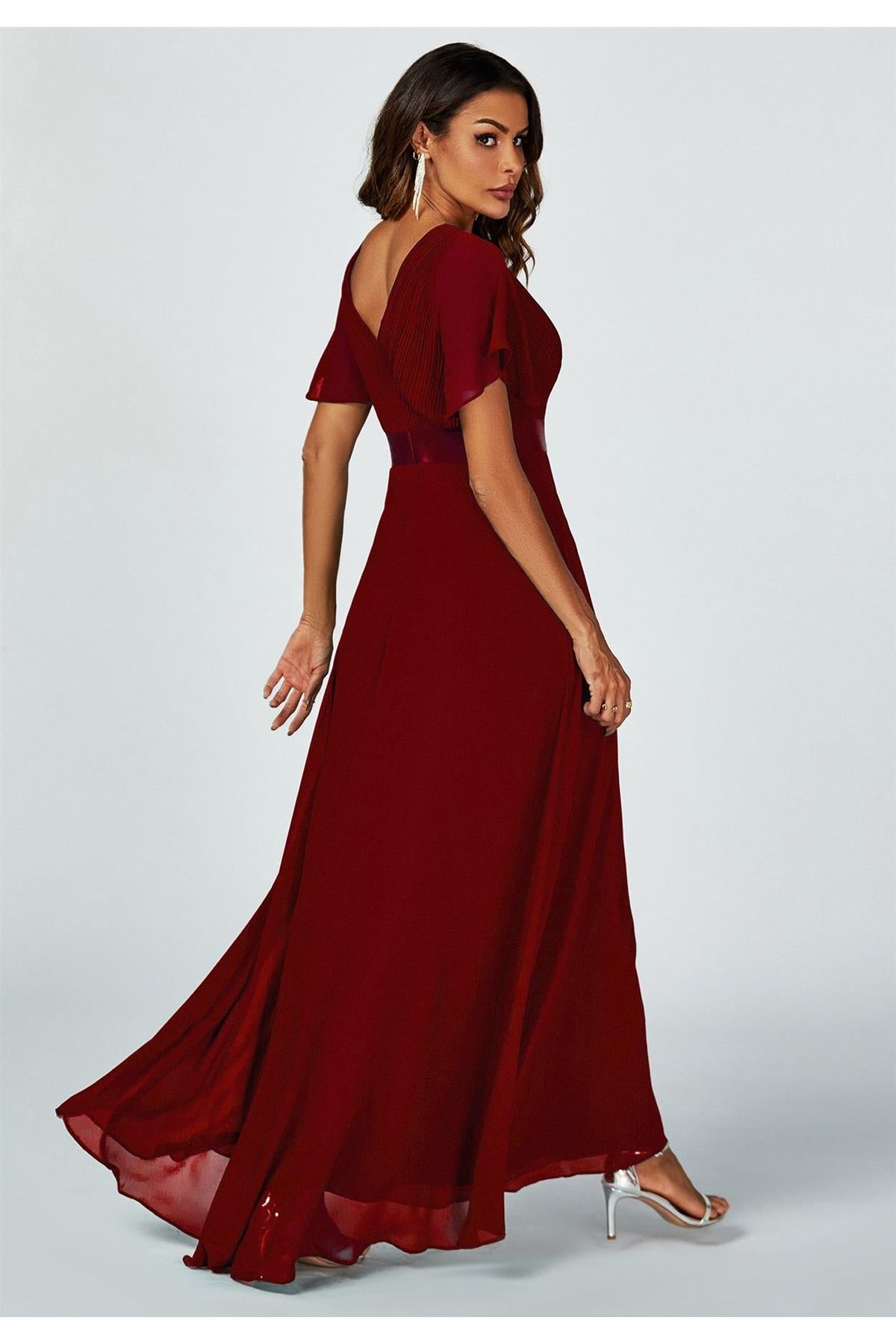 Angel Sleeves Empire Waist Bridesmaid Dress In Wine Goddiva