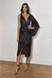 Plunge Sequin Wrap Midi Dress In Black by Chi Chi