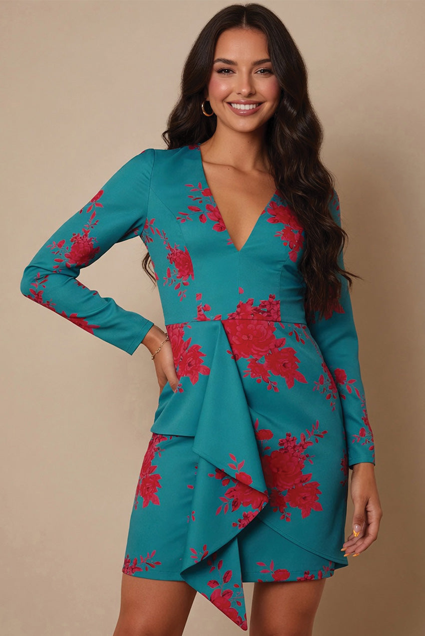 Long Sleeve Floral Printed Mini Dress 80950TL