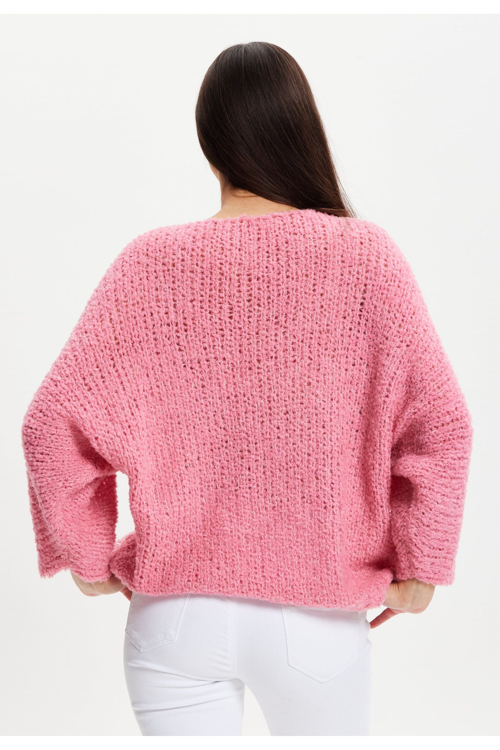 Pink Loose Knit Jumper With Metallic Detail UAL003