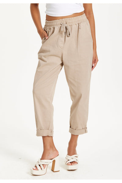 Beige - Beige Relaxed Fit Tapered Trousers by Liquorish