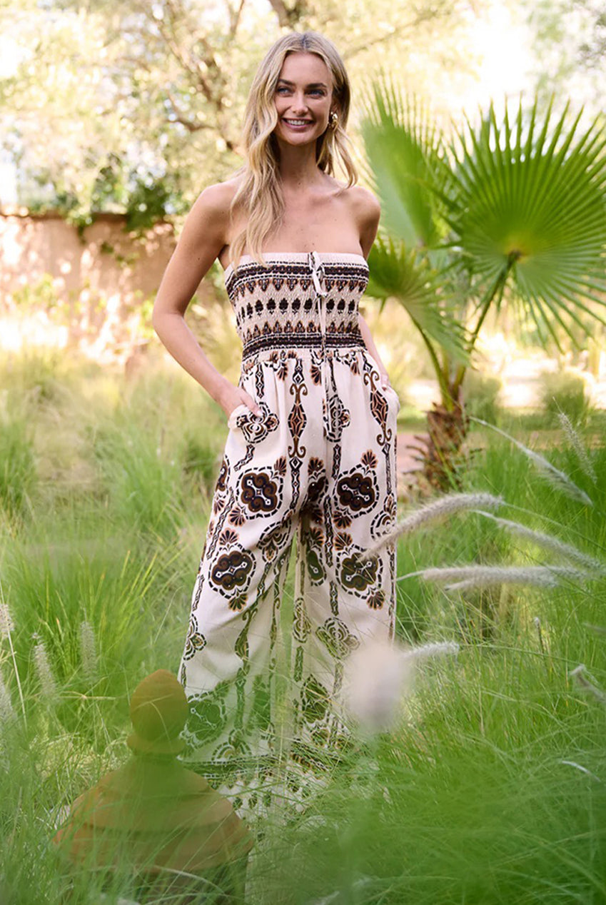 Tribal Print Bardot Tie Neck Jumpsuit CC2711BV025