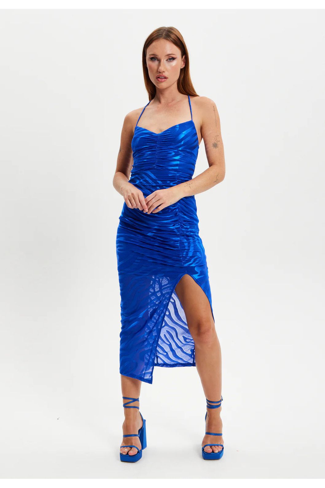 Zebra Print Royal Blue Midi Dress LIQPARTY008