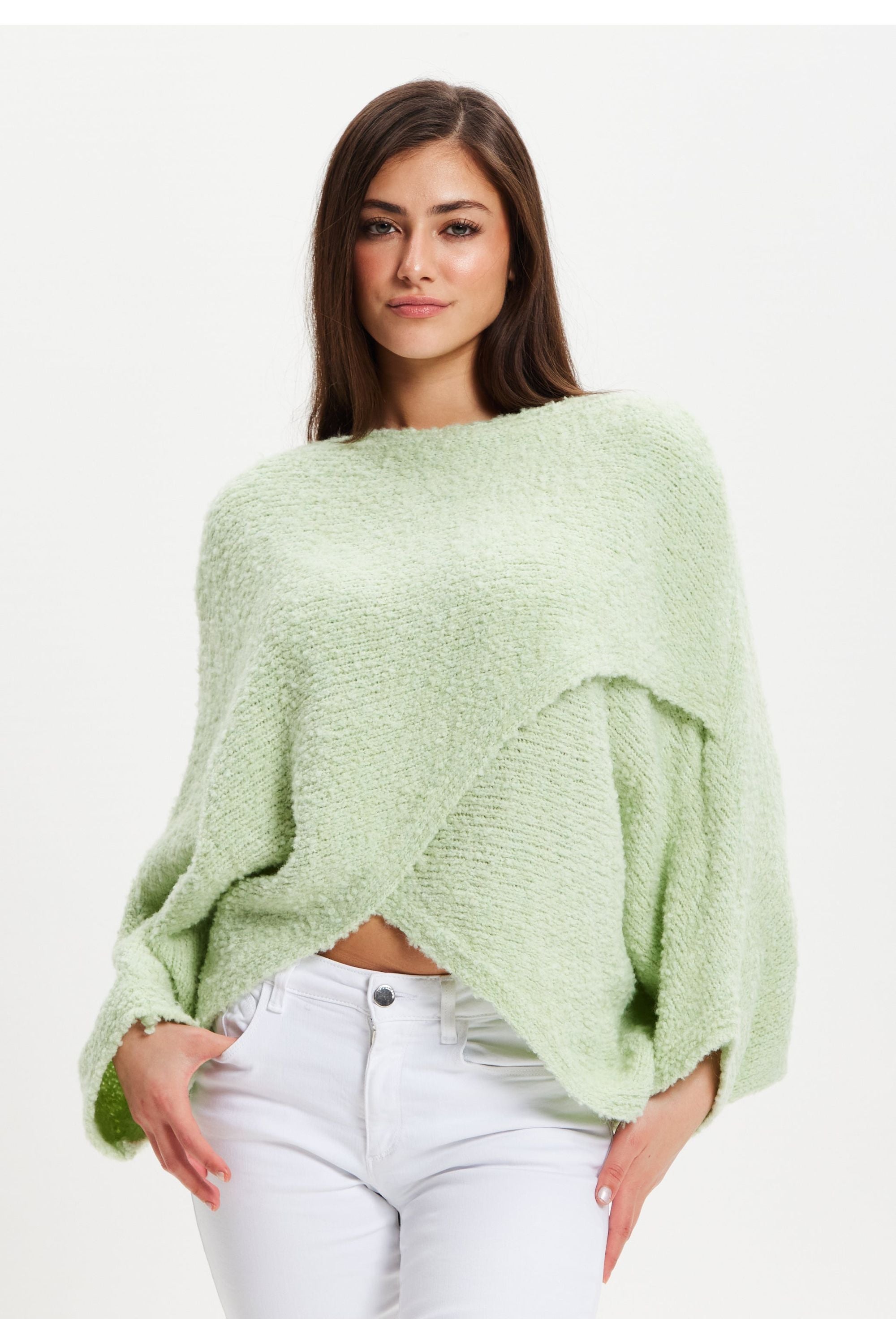 Green Asymmetric Layered Shawl Jumper UAL002