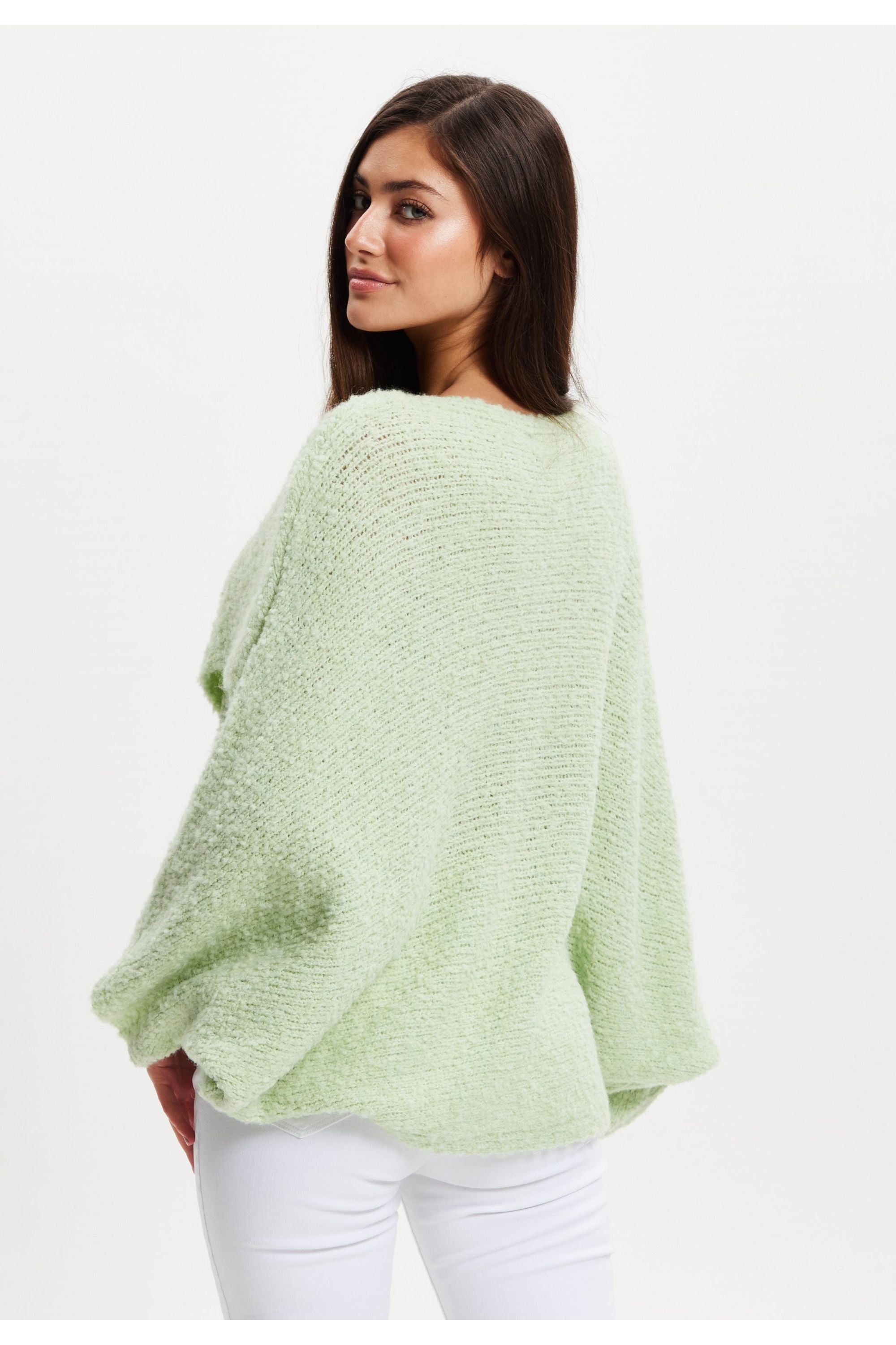 Green Asymmetric Layered Shawl Jumper UAL002