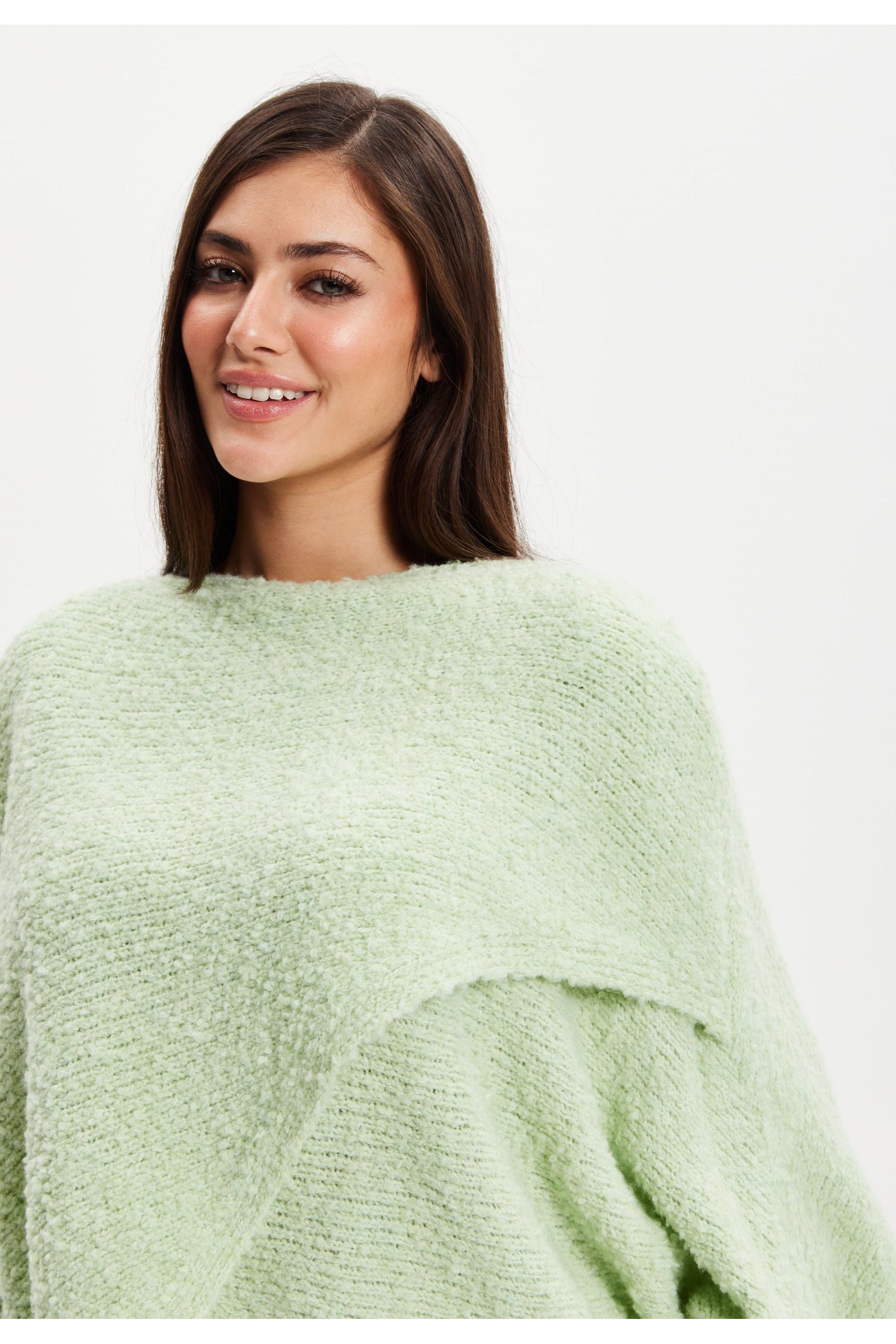 Green Asymmetric Layered Shawl Jumper UAL002